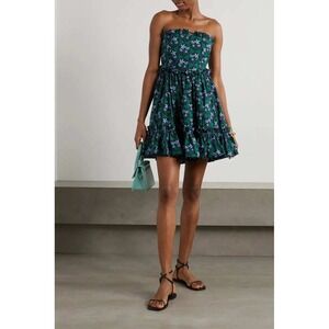 Agua by Agua Bendita Rosa Esmeralda Mini Dress Green Floral Strapless Sz S